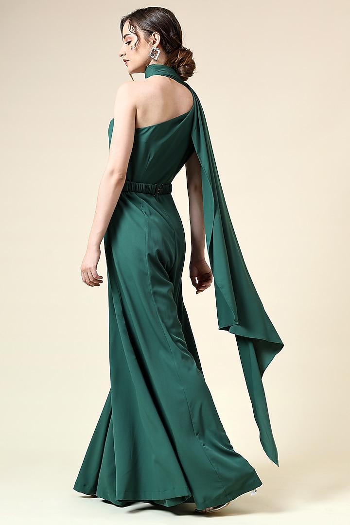 Bottle Green Moss Crepe Jumpsuit by Aakaar at Pernia's Pop Up Shop