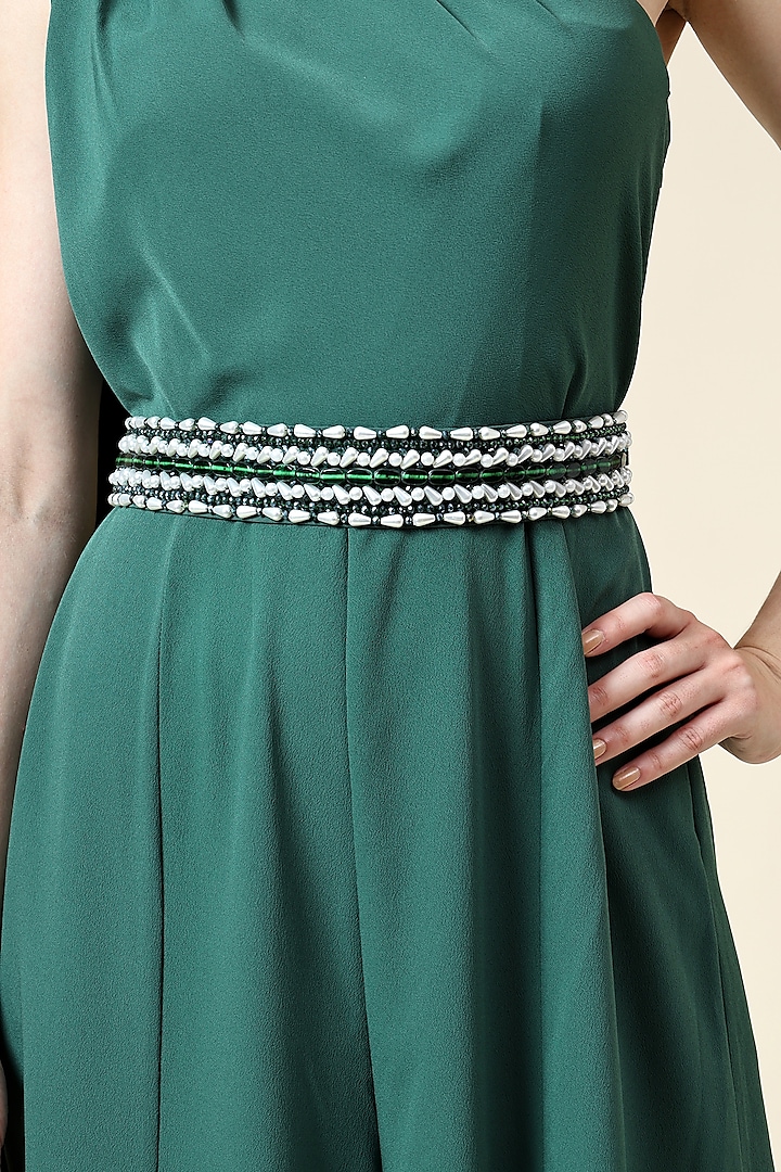 Bottle Green Moss Crepe Jumpsuit by Aakaar at Pernia's Pop Up Shop