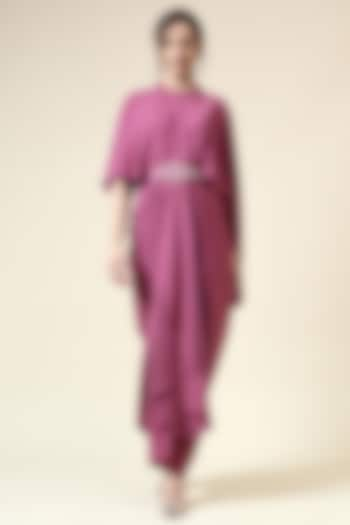 Pink Moss Crepe Crystal Embellished Draped Maxi Dress by Aakaar at Pernia's Pop Up Shop