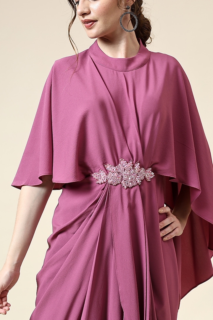 Pink Moss Crepe Crystal Embellished Draped Maxi Summer Dress by Aakaar at Pernia's Pop Up Shop