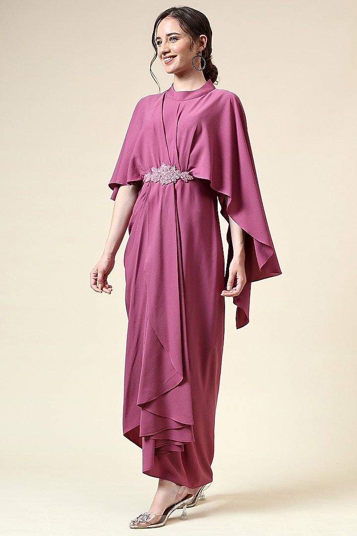 Pink Moss Crepe Crystal Embellished Draped Maxi Summer Dress by Aakaar at Pernia's Pop Up Shop