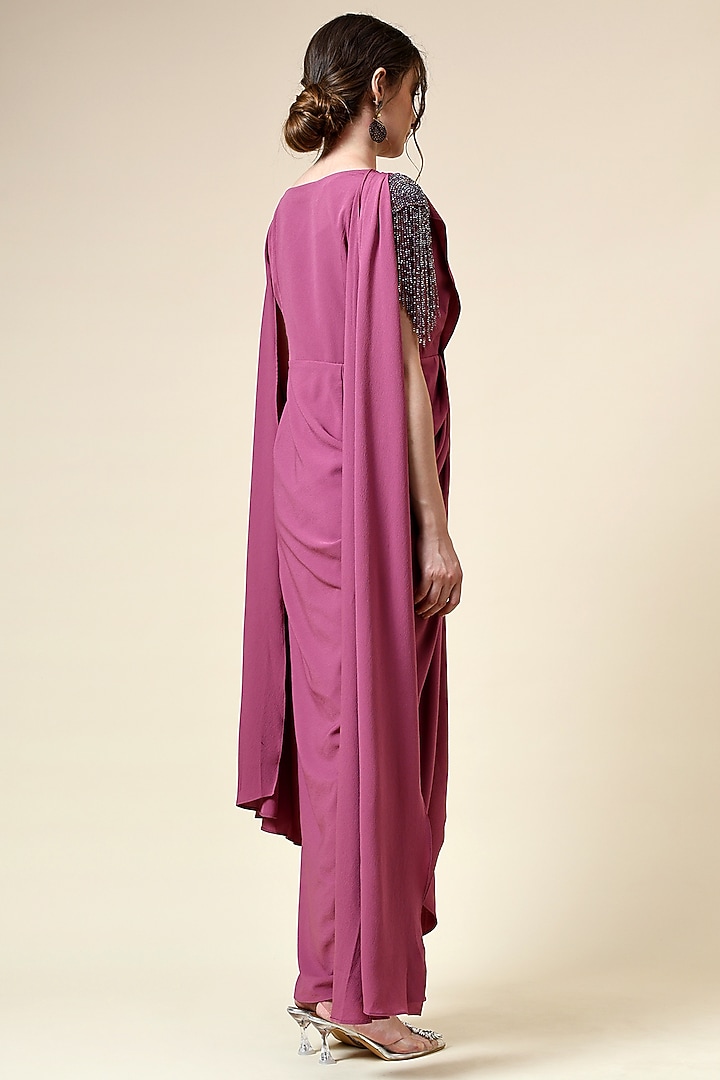 Pink Moss Crepe Crystal Embellished Draped Maxi Summer Dress by Aakaar at Pernia's Pop Up Shop
