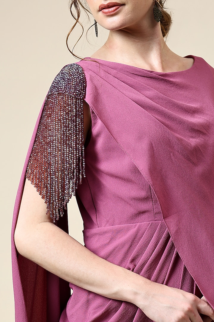 Pink Moss Crepe Crystal Embellished Draped Maxi Summer Dress by Aakaar at Pernia's Pop Up Shop