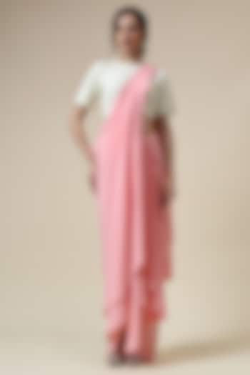 Pink Moss Crepe Pre-Draped Saree Set by Aakaar at Pernia's Pop Up Shop