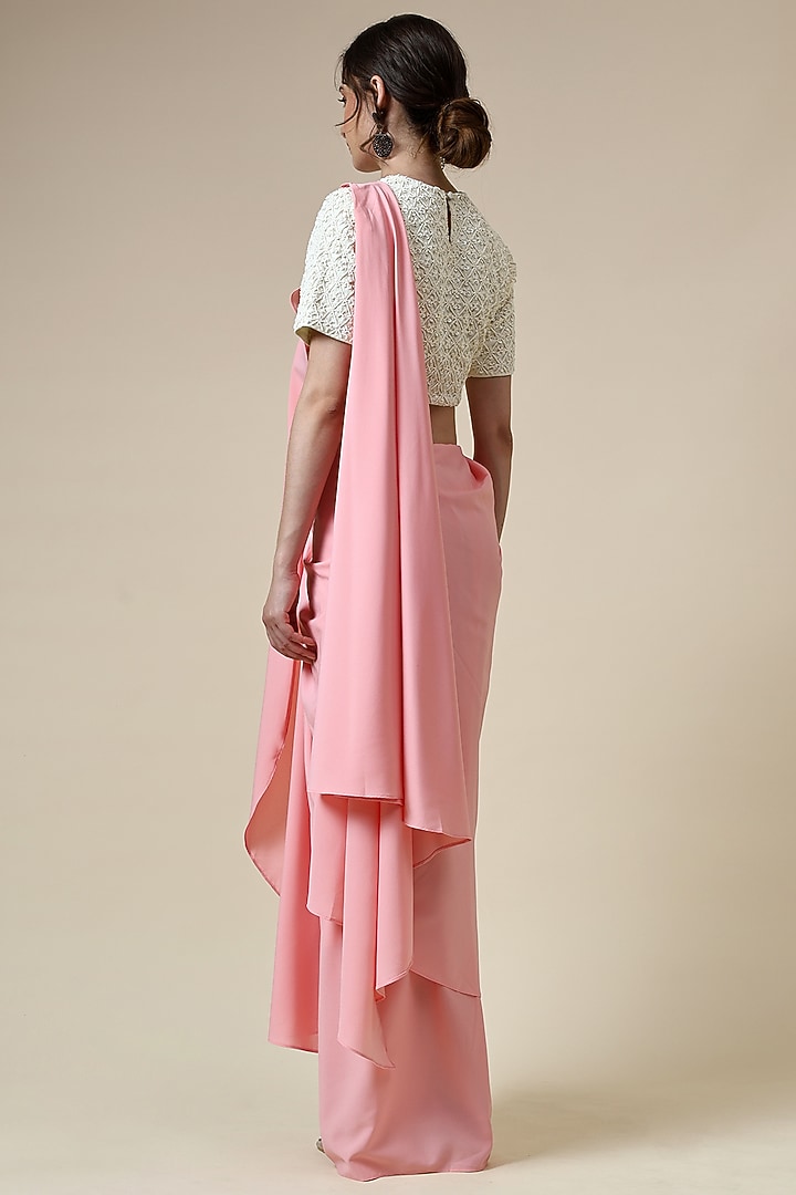 Pink Moss Crepe Pre-Draped Party Wear Saree Set by Aakaar at Pernia's Pop Up Shop