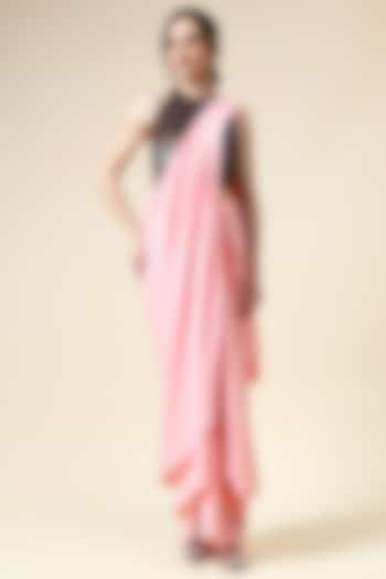 Pink Moss Crepe Pre-Draped Saree Set by Aakaar at Pernia's Pop Up Shop