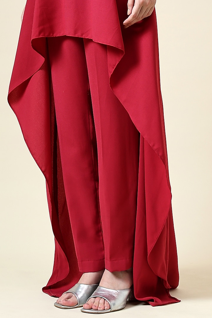 Berry Pink Moss Crepe Fringe Embroidered Tunic Set by Aakaar at Pernia's Pop Up Shop