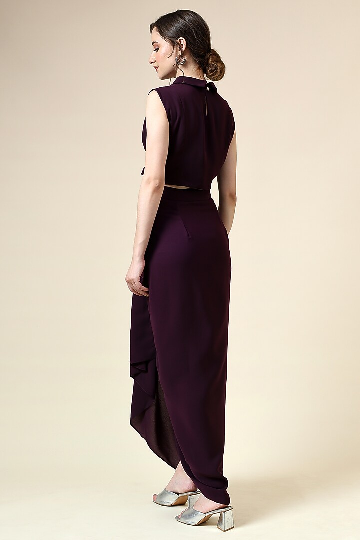 Purple Moss Crepe Draped Skirt Set by Aakaar at Pernia's Pop Up Shop