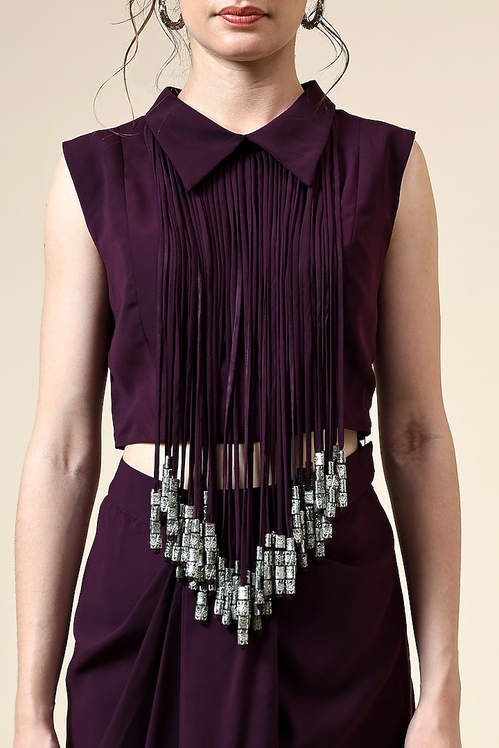 Purple Moss Crepe Draped Skirt Set by Aakaar at Pernia's Pop Up Shop