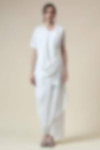 Pearl White Moss Crepe Draped Dress by Aakaar at Pernia's Pop Up Shop