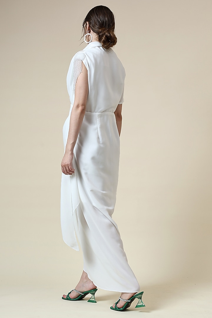 Pearl White Moss Crepe Draped Summer Dress by Aakaar at Pernia's Pop Up Shop