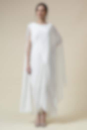 White Moss Crepe Draped Dress by Aakaar at Pernia's Pop Up Shop