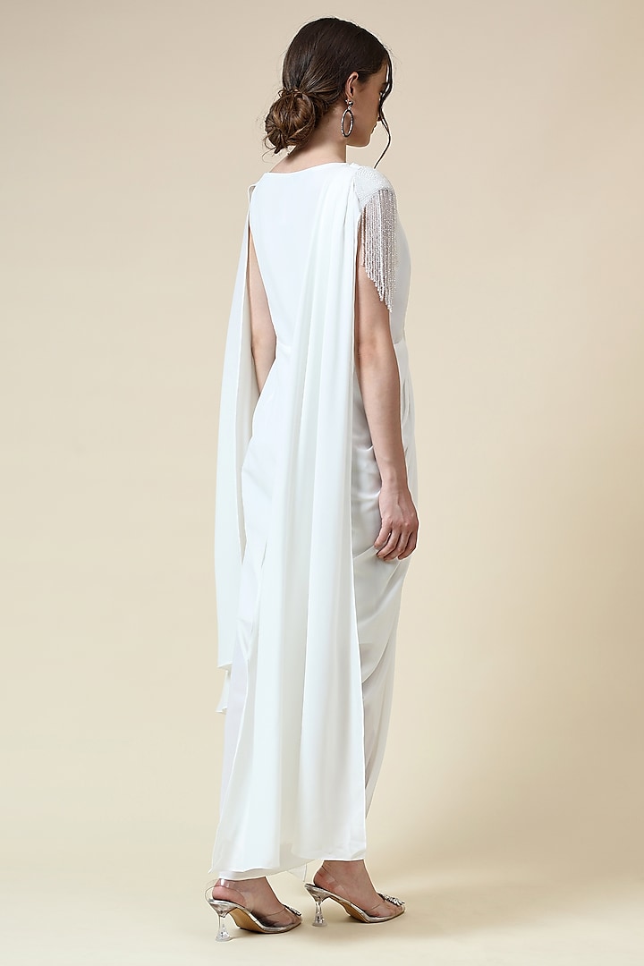 White Moss Crepe Draped Summer Dress by Aakaar at Pernia's Pop Up Shop