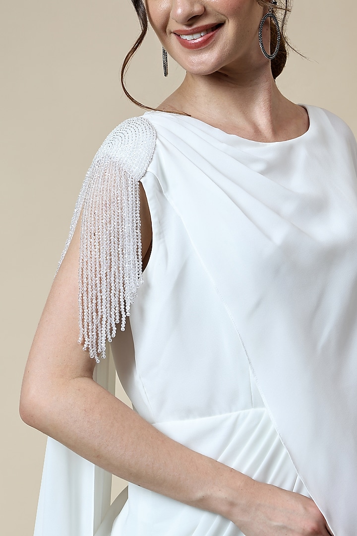White Moss Crepe Draped Summer Dress by Aakaar at Pernia's Pop Up Shop