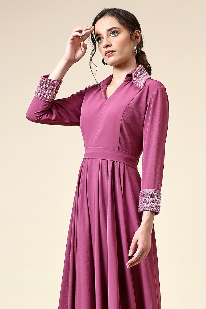 Coral Pink Moss Crepe Gown by Aakaar at Pernia's Pop Up Shop