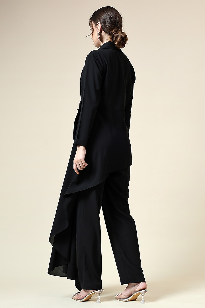Black Moss Crepe Floral Blazer Set by Aakaar at Pernia's Pop Up Shop