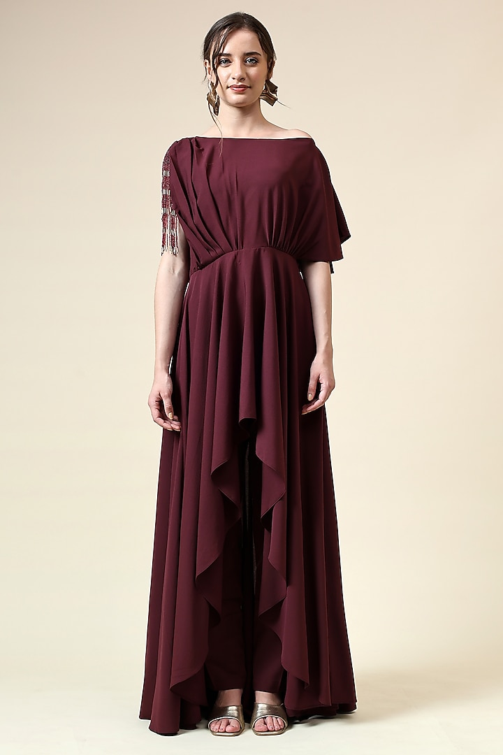 Wine Moss Crepe Tunic Set by Aakaar at Pernia's Pop Up Shop