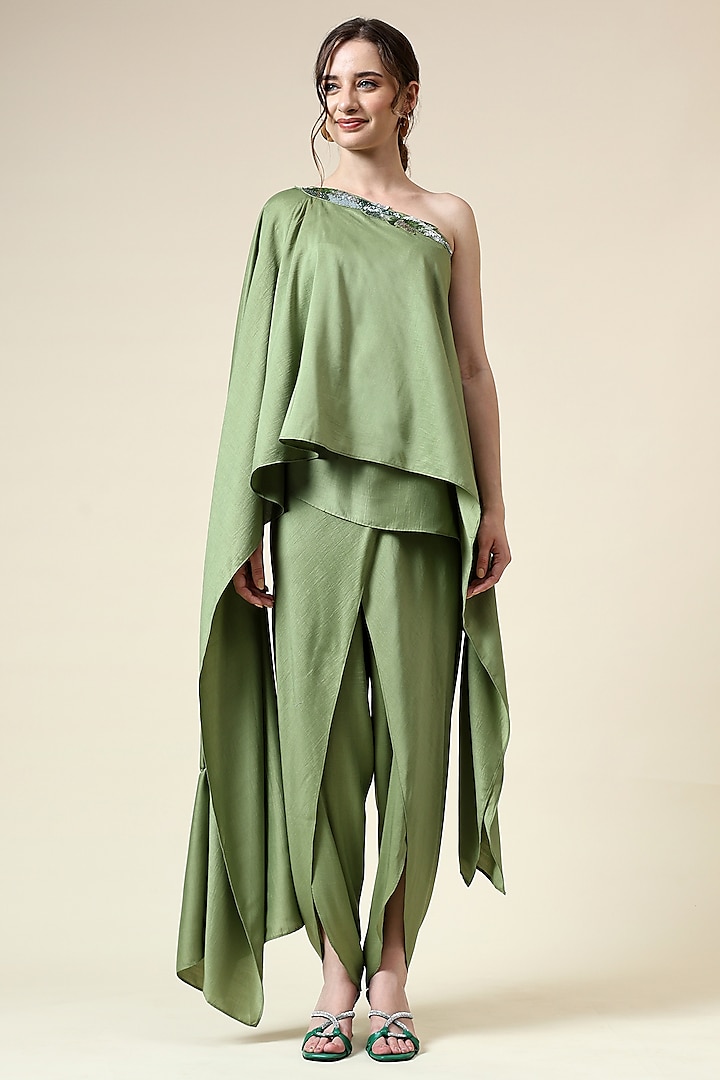 Tropical Green Moss Crepe Tunic Set by Aakaar at Pernia's Pop Up Shop