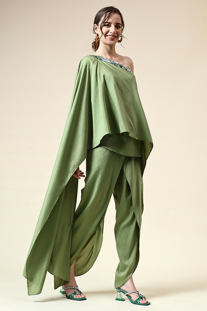 Tropical Green Moss Crepe Tunic Set by Aakaar at Pernia's Pop Up Shop