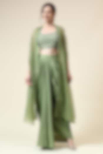 Tropical Green Cotton Silk & Organza Cape Set by Aakaar at Pernia's Pop Up Shop