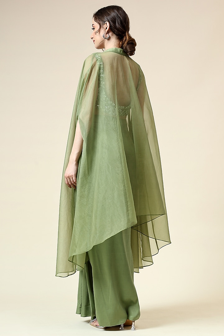 Tropical Green Cotton Silk & Organza Cape Set by Aakaar at Pernia's Pop Up Shop