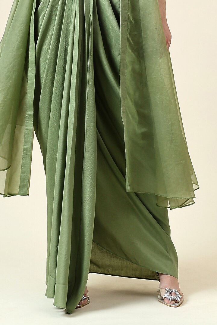 Tropical Green Cotton Silk & Organza Cape Set by Aakaar at Pernia's Pop Up Shop