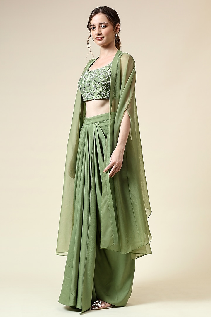Tropical Green Cotton Silk & Organza Cape Set by Aakaar at Pernia's Pop Up Shop