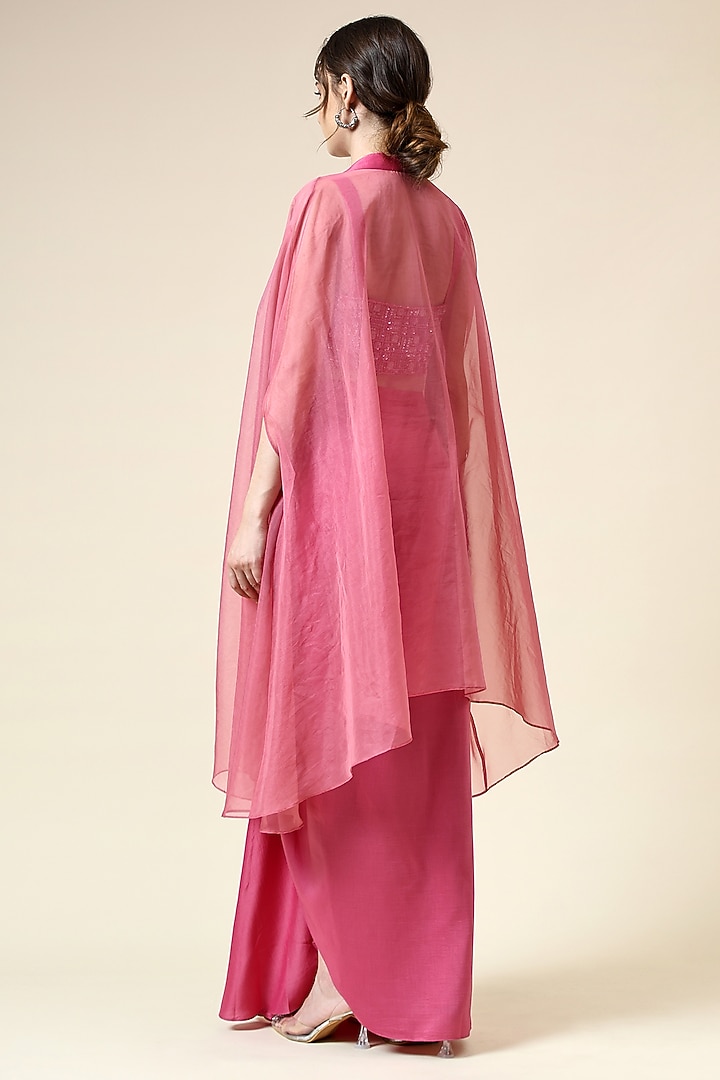 Pink Cotton Silk & Organza Cape Set by Aakaar at Pernia's Pop Up Shop