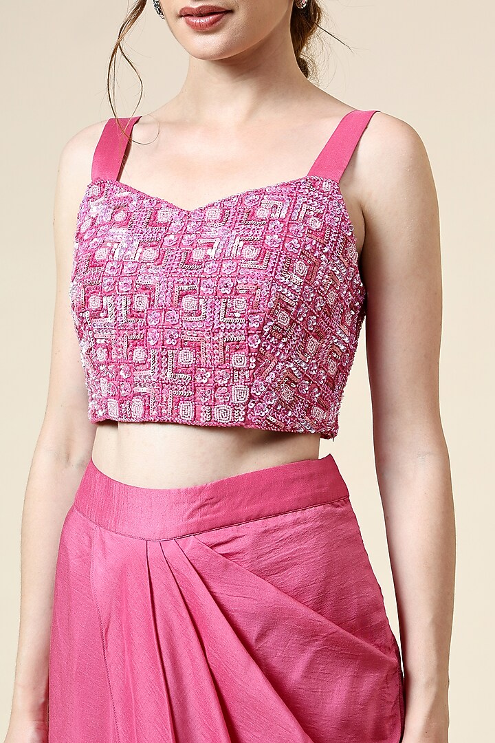 Pink Cotton Silk & Organza Cape Set by Aakaar at Pernia's Pop Up Shop