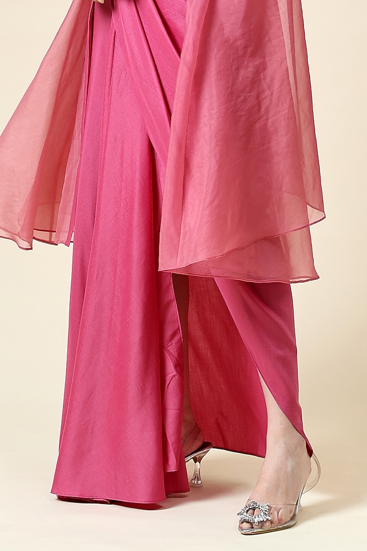 Pink Cotton Silk & Organza Cape Set by Aakaar at Pernia's Pop Up Shop
