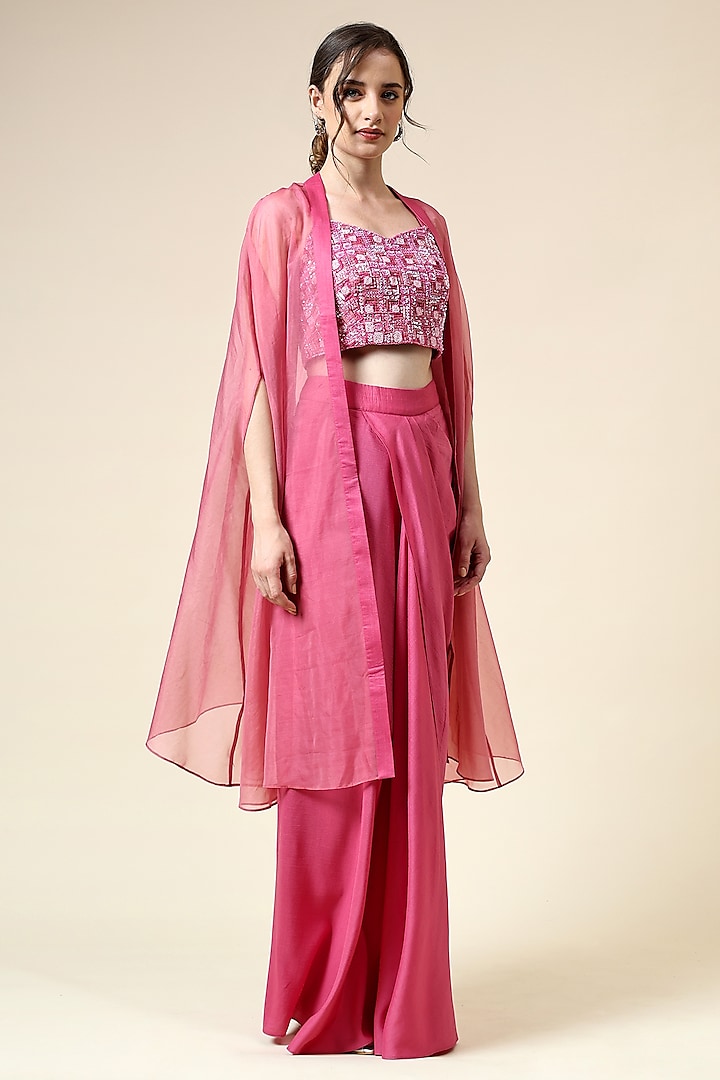 Pink Cotton Silk & Organza Cape Set by Aakaar at Pernia's Pop Up Shop