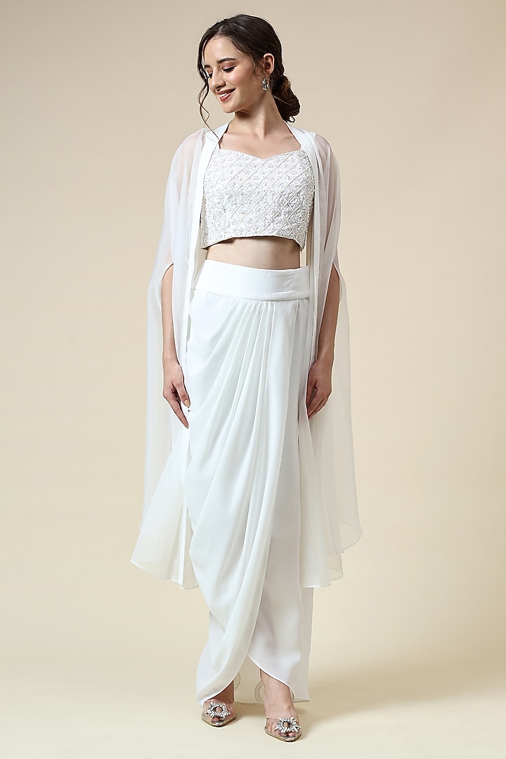 Pearl White Cotton Silk & Organza Cape Set by Aakaar at Pernia's Pop Up Shop