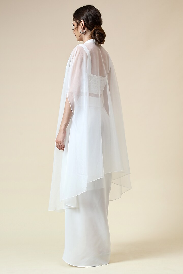 Pearl White Cotton Silk & Organza Cape Set by Aakaar at Pernia's Pop Up Shop
