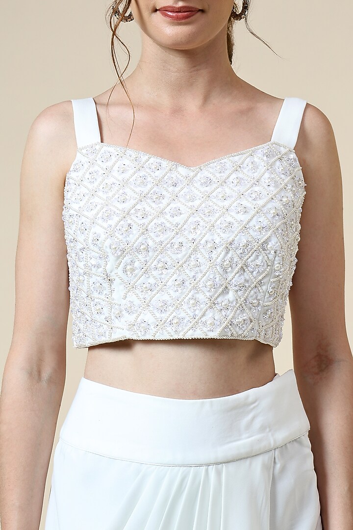 Pearl White Cotton Silk & Organza Cape Set by Aakaar at Pernia's Pop Up Shop