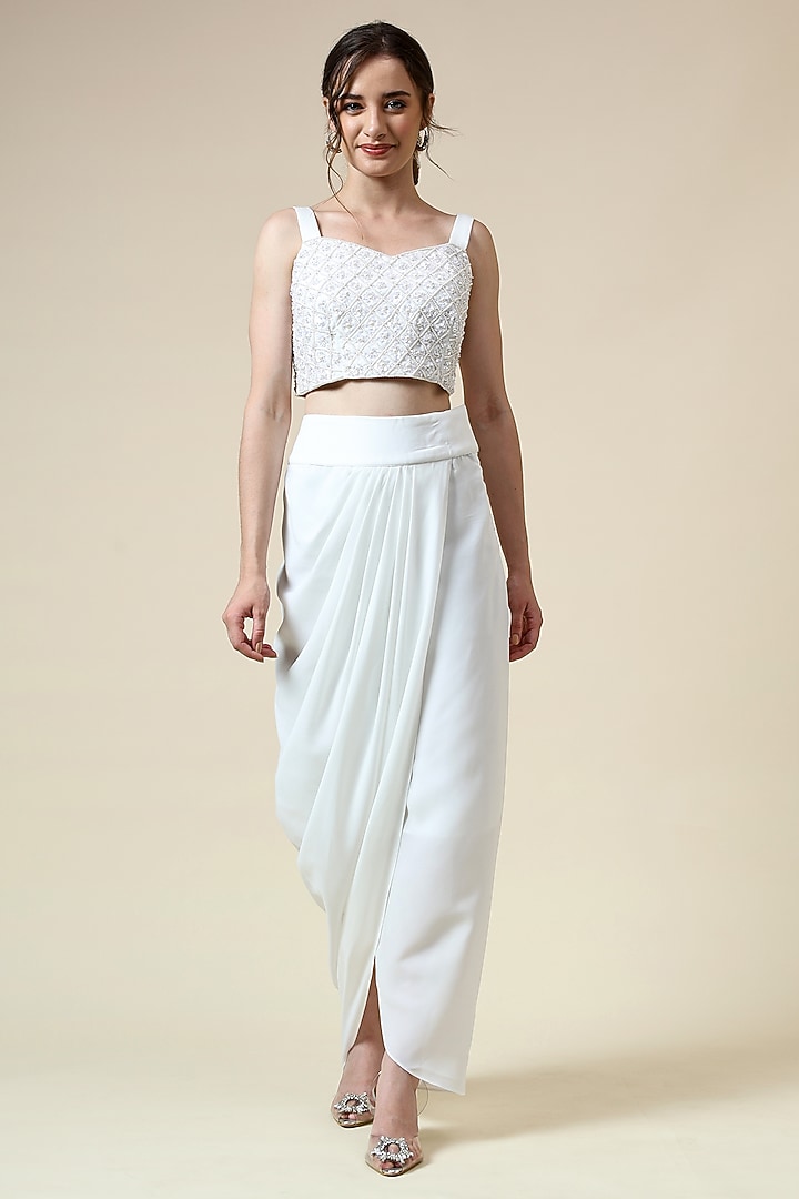 Pearl White Cotton Silk & Organza Cape Set by Aakaar at Pernia's Pop Up Shop