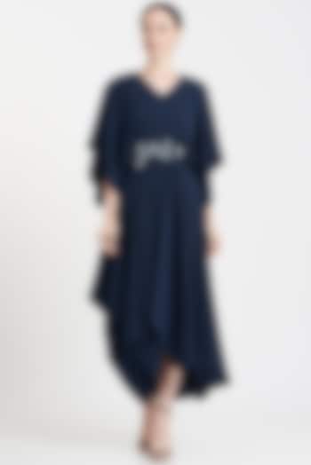 Navy Blue Embroidered Draped Maxi Summer Dress by Aakaar at Pernia's Pop Up Shop