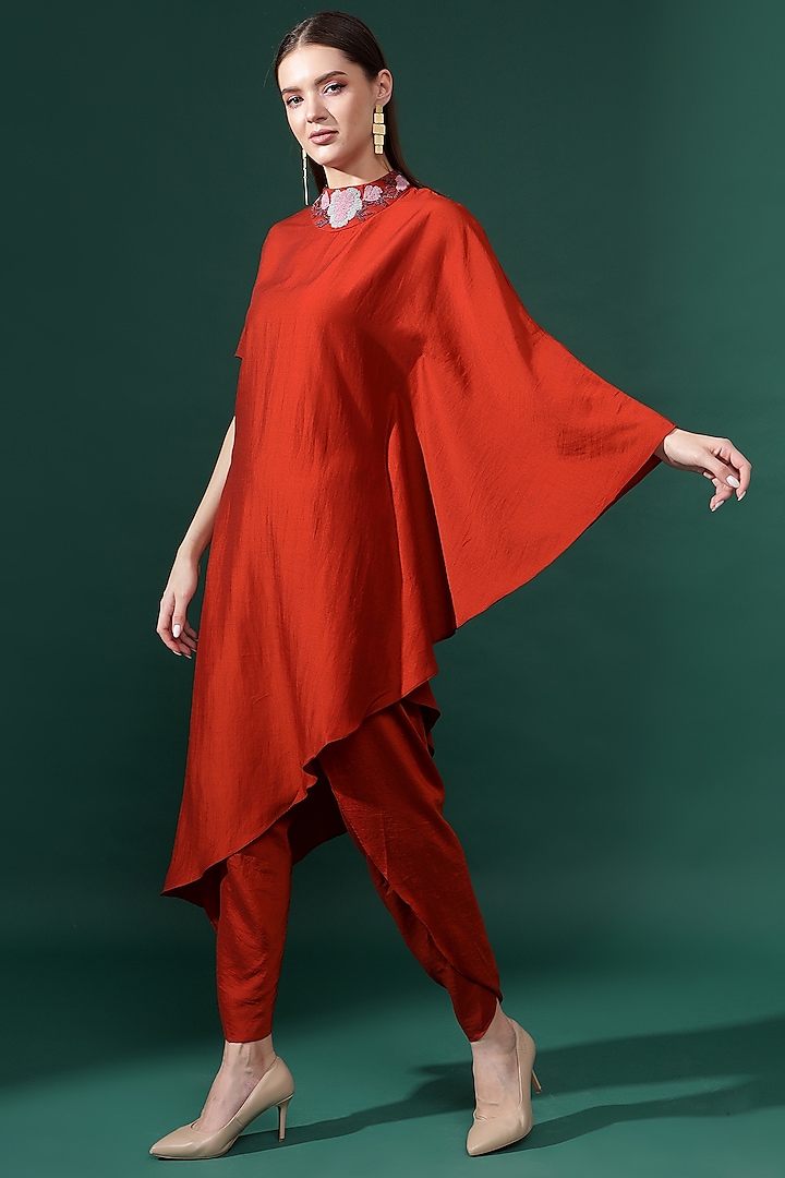 Rust Orange Cotton Silk Embellished Co-Ord Set by Aakaar at Pernia's Pop Up Shop