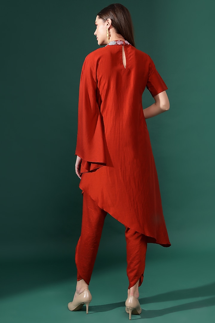 Rust Orange Cotton Silk Embellished Co-Ord Set by Aakaar at Pernia's Pop Up Shop