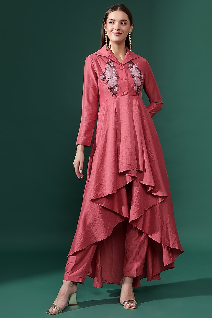 Pink Cotton Silk Embellished Co-Ord Set by Aakaar at Pernia's Pop Up Shop