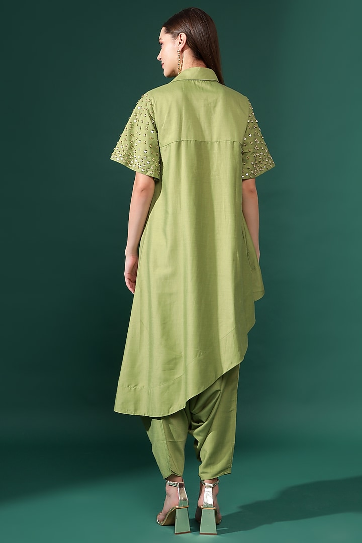 Green Cotton Silk Embellished Co-Ord Set by Aakaar at Pernia's Pop Up Shop