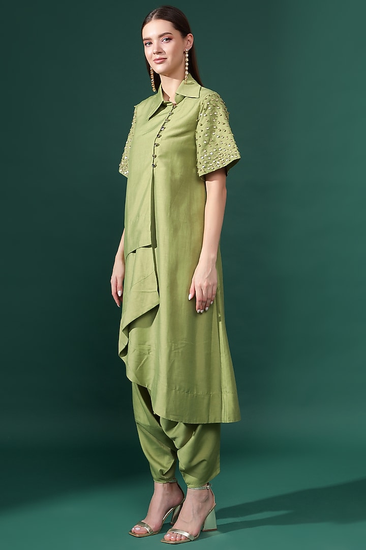 Green Cotton Silk Embellished Co-Ord Set by Aakaar at Pernia's Pop Up Shop