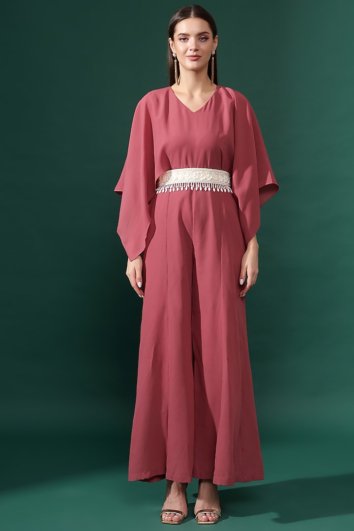 Cupcake Pink Moss Crepe Embellished Jumpsuit Design by Aakaar at Pernia