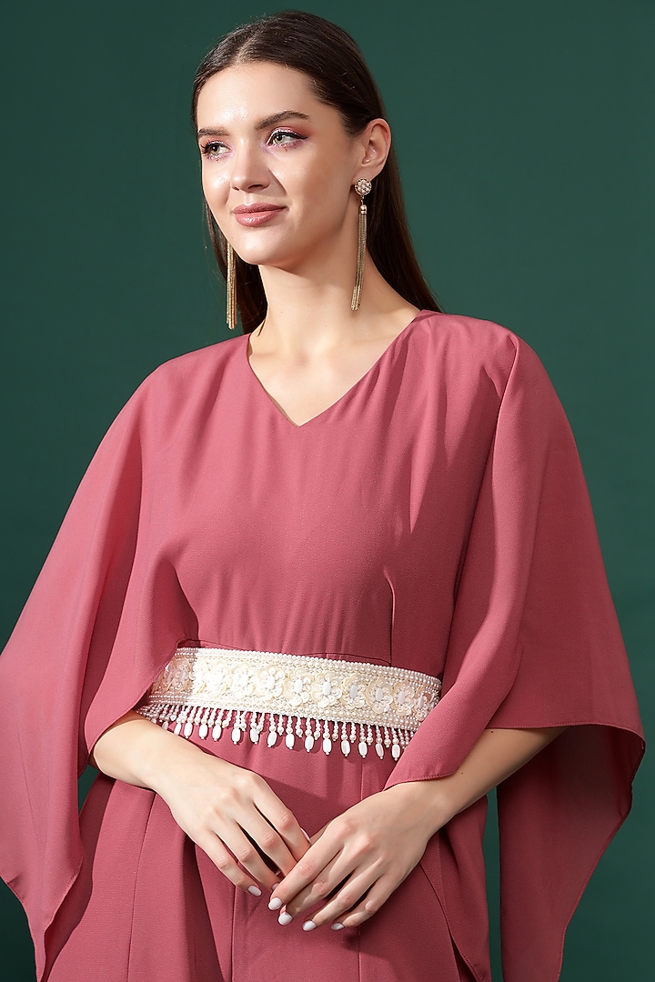 Cupcake Pink Moss Crepe Embellished Jumpsuit by Aakaar at Pernia's Pop Up Shop
