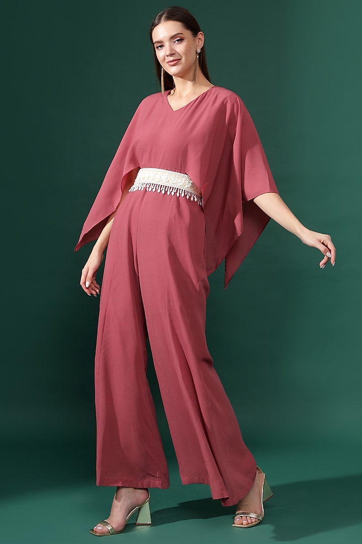 Cupcake Pink Moss Crepe Embellished Jumpsuit by Aakaar at Pernia's Pop Up Shop