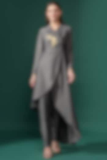 Grey Cotton Silk Embellished Co-Ord Set by Aakaar at Pernia's Pop Up Shop