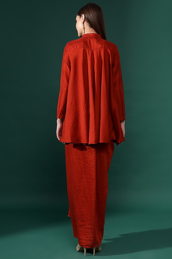 Rust Orange Cotton Silk Skirt Set by Aakaar at Pernia's Pop Up Shop