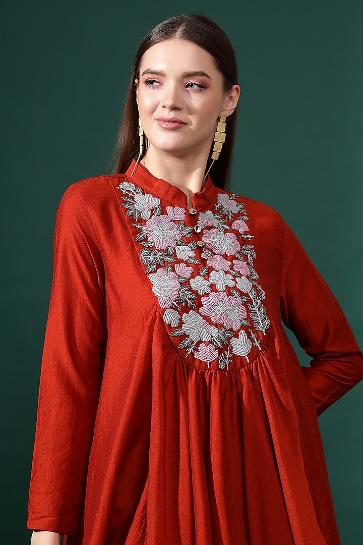 Rust Orange Cotton Silk Skirt Set by Aakaar at Pernia's Pop Up Shop