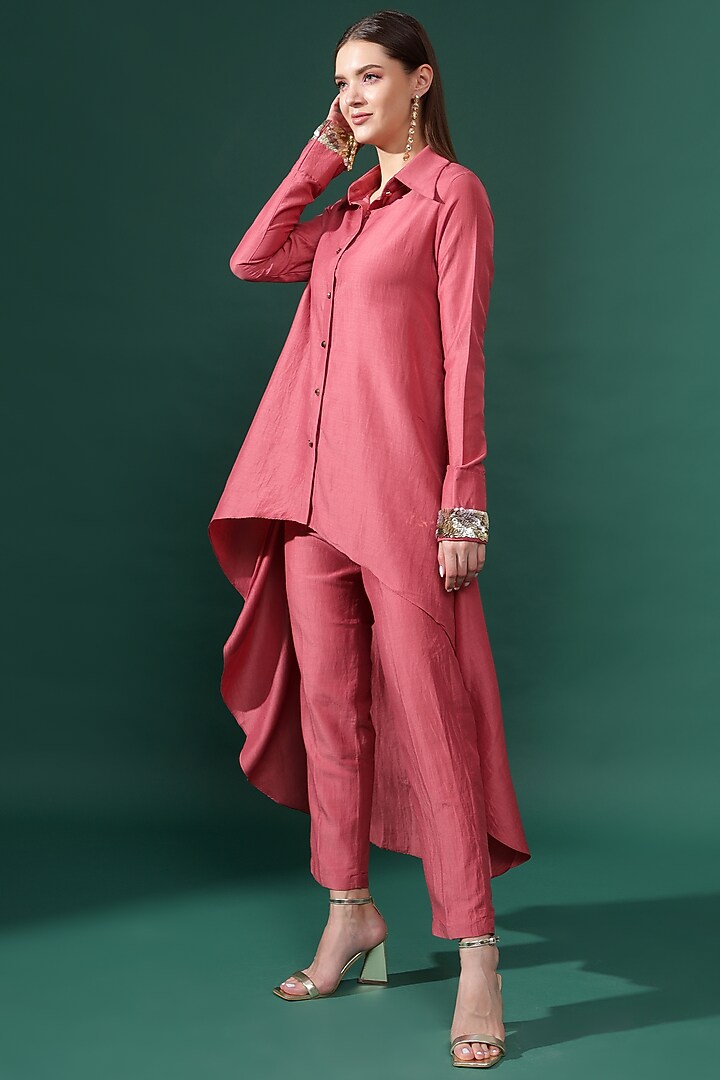 Pink Cotton Silk Embellished Co-Ord Set by Aakaar at Pernia's Pop Up Shop