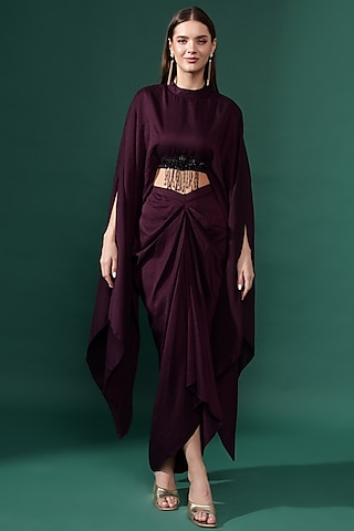 Purple Moss Crepe Skirt Set by Aakaar