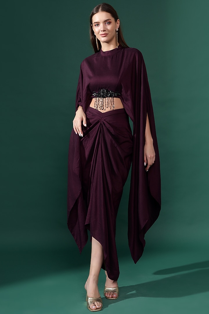 Purple Moss Crepe Skirt Set by Aakaar at Pernia's Pop Up Shop